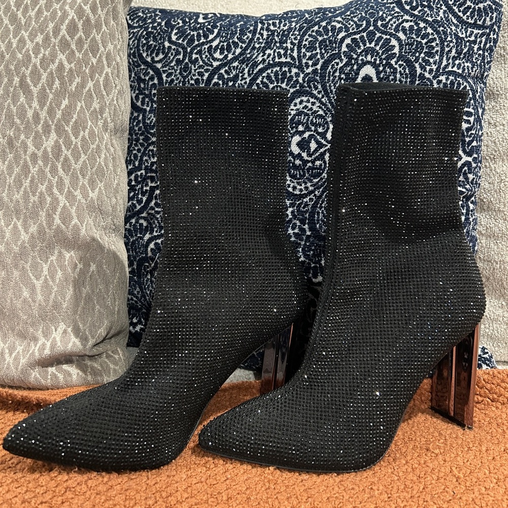 Black rhinestone Ankle Boots